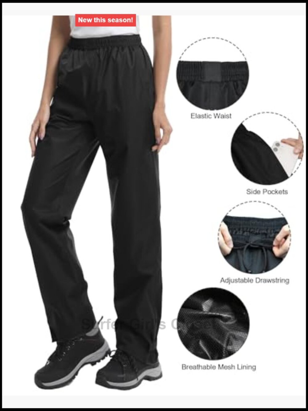 Women's Waterproof Lightweight Hiking Rain Pants with Zipper Legs - Picture 5 of 7